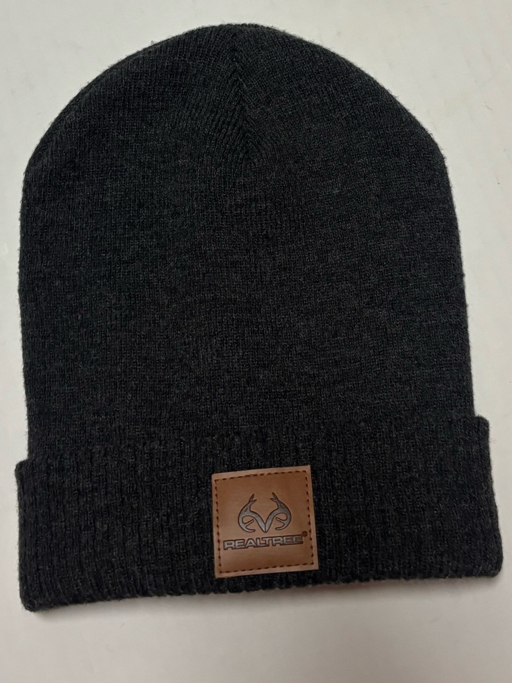 Realtree Charcoal Knit Beanie with Leather Logo Patch